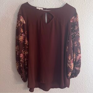Maurices Burgundy Floral Blouse